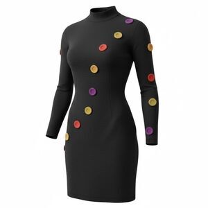 Andrea Jovine 80's Vintage 100% Woll 3D Button Long Sleeve Black Dress Women's L